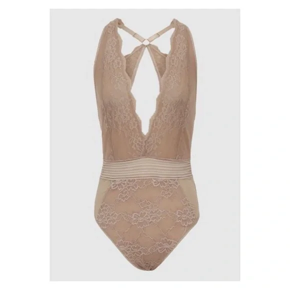 New! REISS London Candy Sleeveless Lace Bodysuit in Mink - Picture 2 of 9